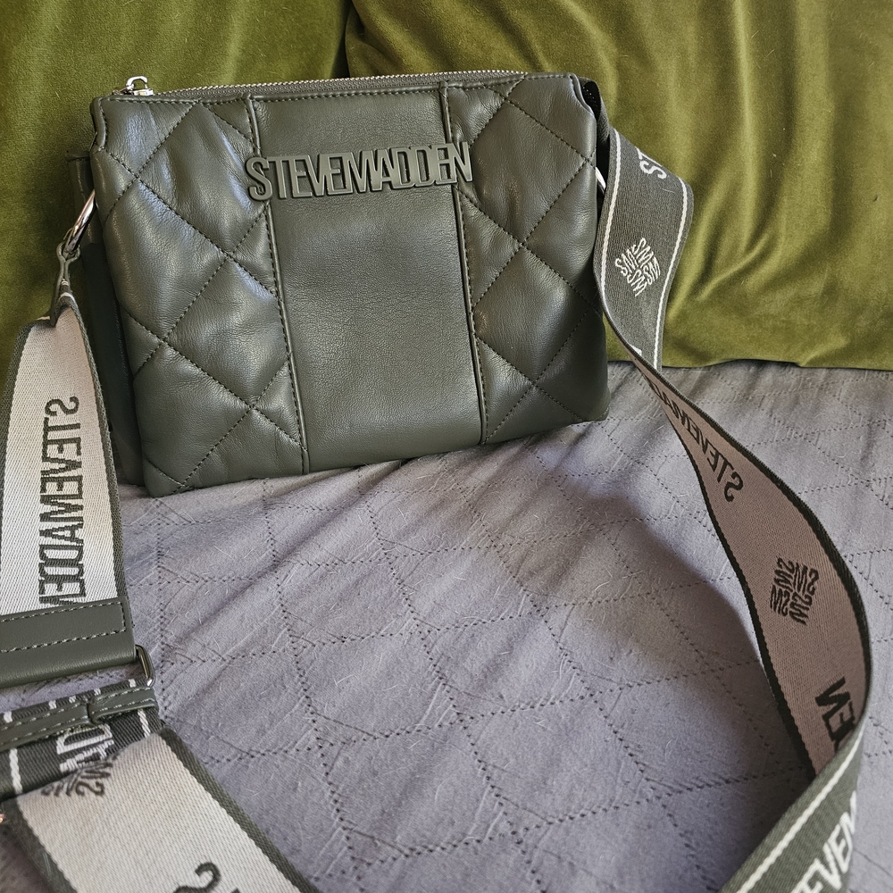 Steve Madden Olive Green Quilted Crossbody Bag